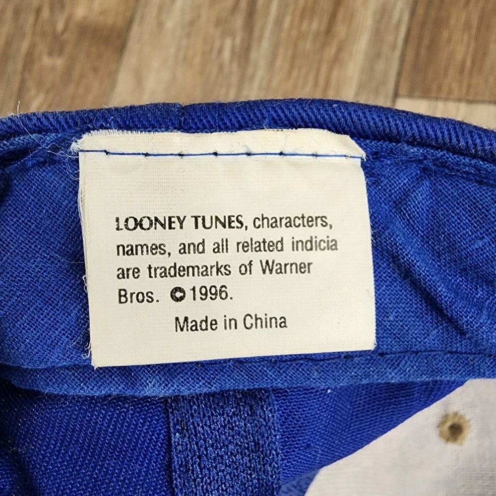 Vtg 1996 Looney Tunes Taz Snapback Hat Blue‎ Tan Fresh Caps USA Kids Distressed